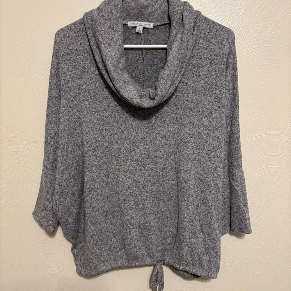 Green Envelope Los Angeles Gray Cowl Neck Drawstring Knit Top Size Large